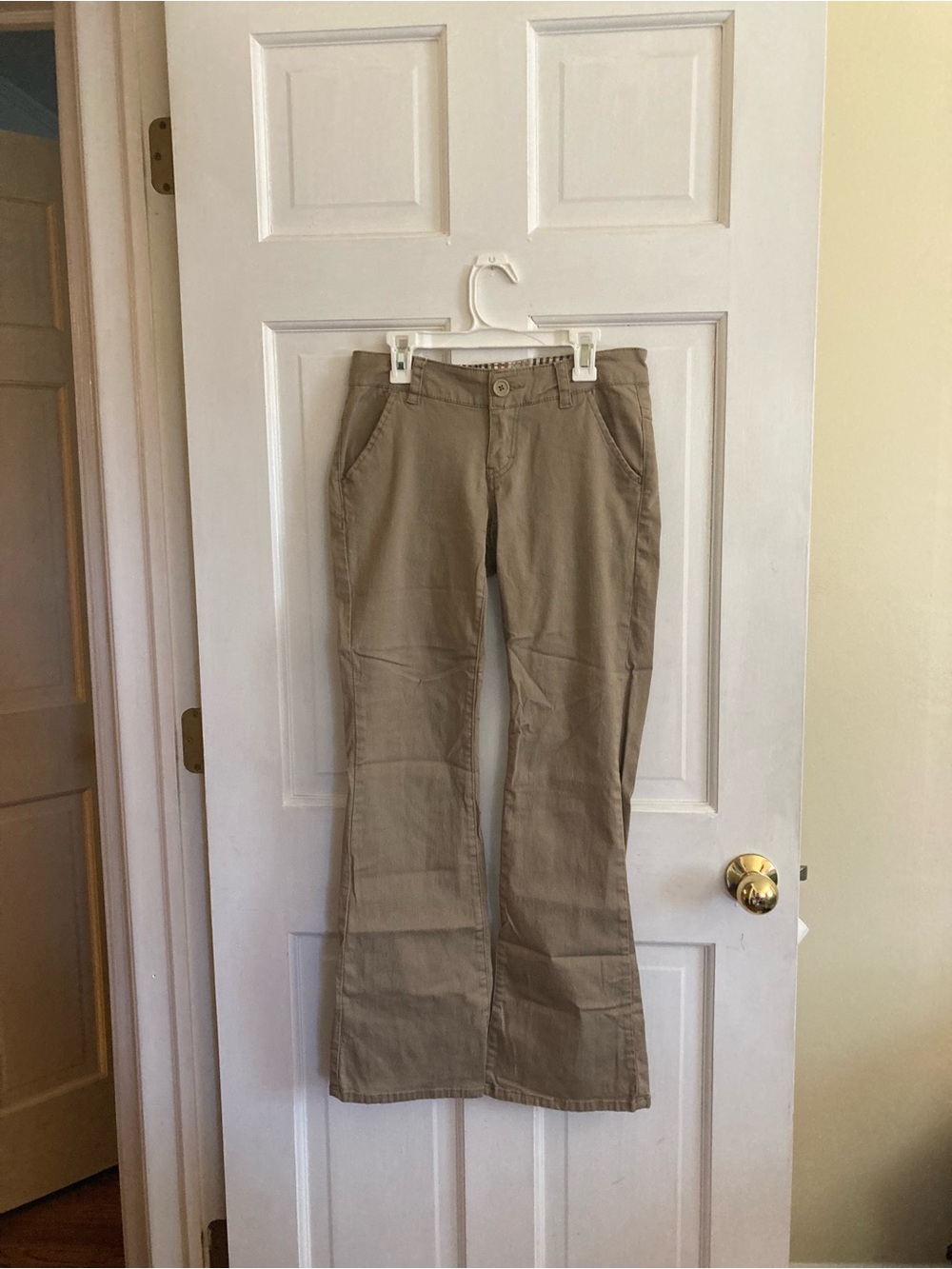 Tan Low-Rise Flare Pants